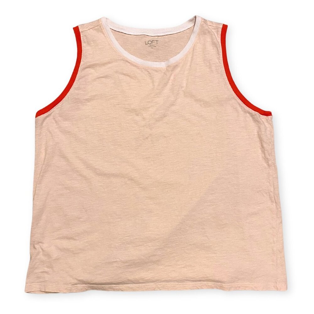 LOFT Outlet Sleeveless Shirt - Pink Ringer Tank Top Tee - Colorblock W Size XL